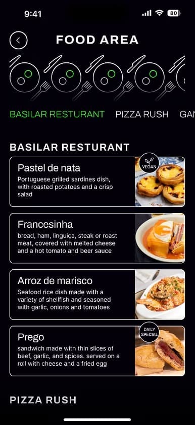 Basilar food area menu